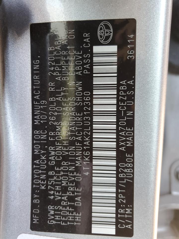 2020 Toyota Camry Xse VIN: 4T1K61AK2LU312360 Lot: 80787085