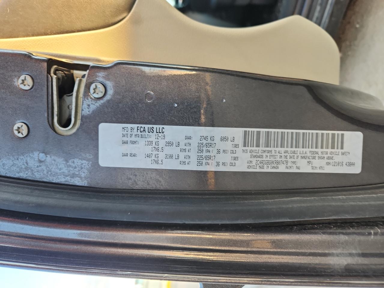 2019 Dodge Grand Caravan Se VIN: 2C4RDGBG0KR807478 Lot: 82240715