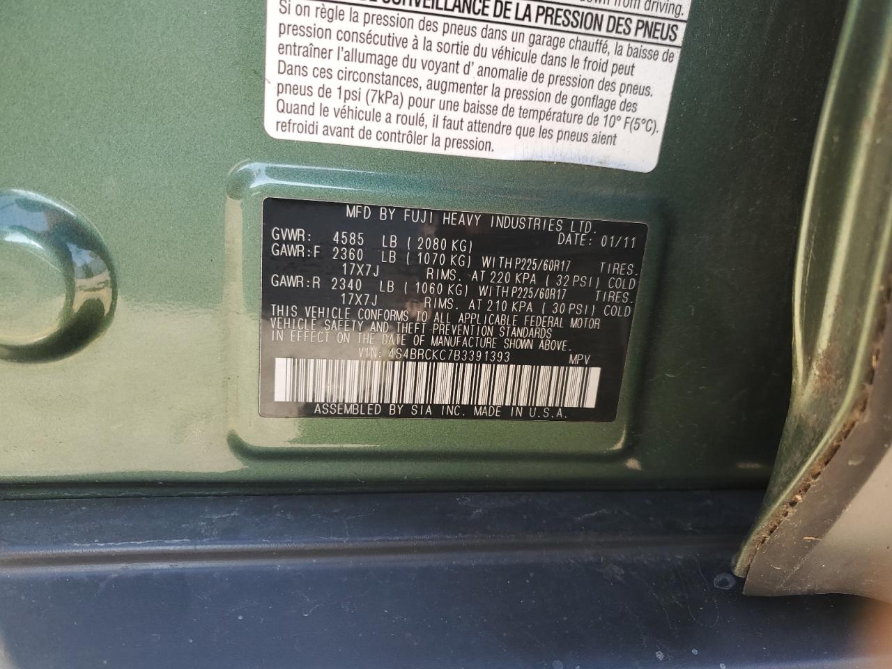 2011 Subaru Outback 2.5I Limited VIN: 4S4BRCKC7B3391393 Lot: 90674905