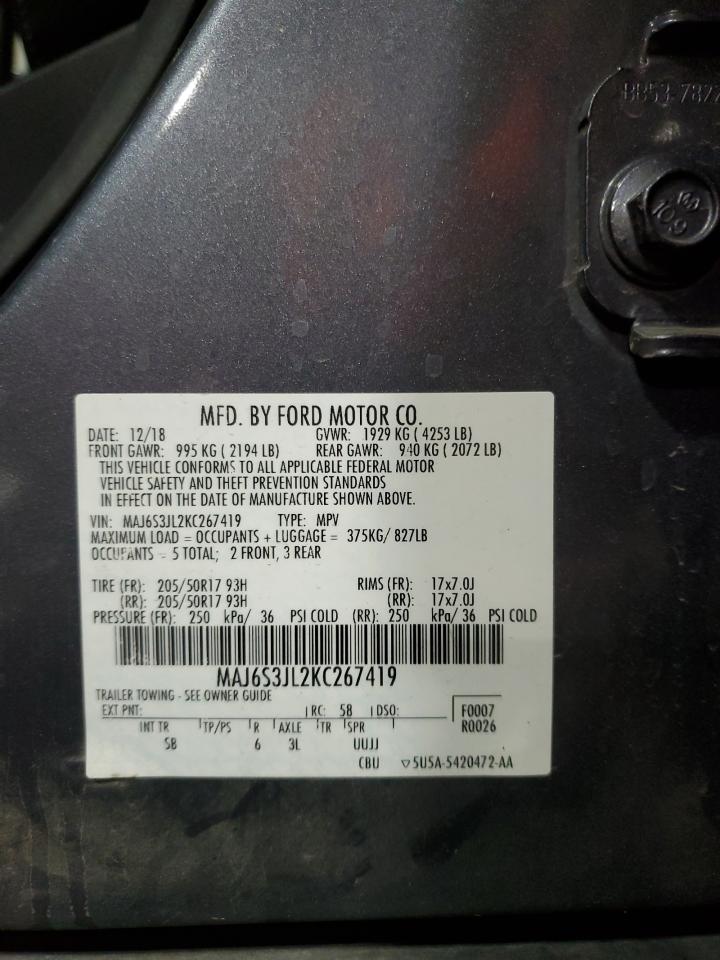 2019 Ford Ecosport Ses VIN: MAJ6S3JL2KC267419 Lot: 89458315