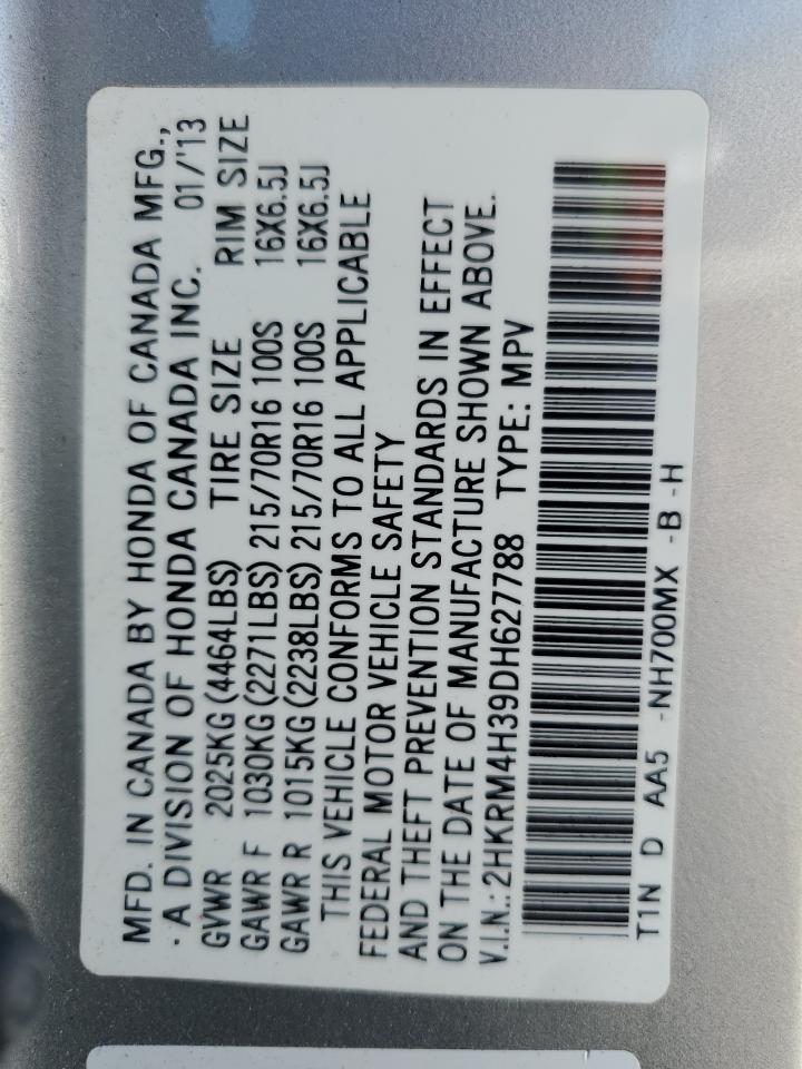 2013 Honda Cr-V Lx VIN: 2HKRM4H39DH627788 Lot: 82677035