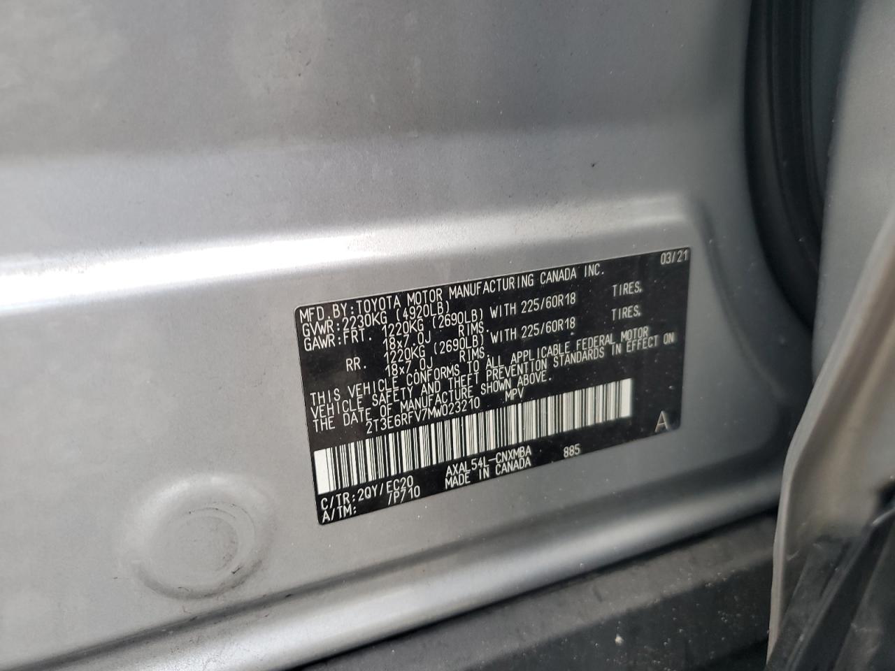 2021 Toyota Rav4 Xse VIN: 2T3E6RFV7MW023210 Lot: 84881925