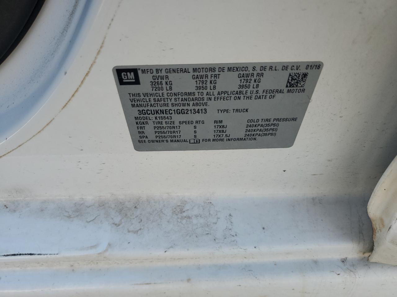 2016 Chevrolet Silverado K1500 VIN: 3GCUKNEC1GG213413 Lot: 81911845