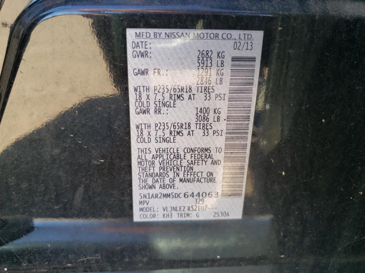 2013 Nissan Pathfinder S VIN: 5N1AR2MM5DC644063 Lot: 81976775