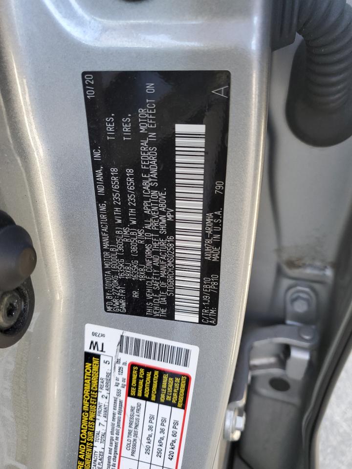 2021 Toyota Highlander Hybrid Xle VIN: 5TDGBRCH3MS025816 Lot: 82572665