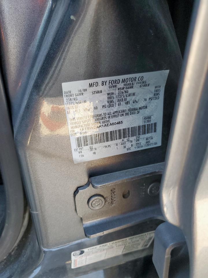 2010 Ford F250 Super Duty VIN: 1FTSW2AR1AEA60485 Lot: 85106715