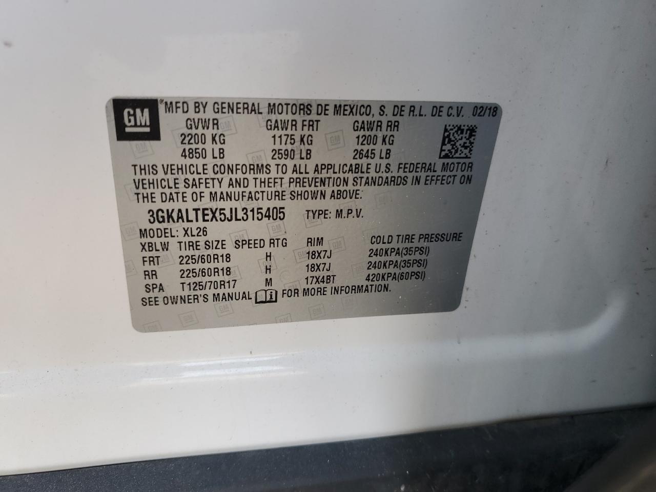 2018 GMC Terrain Sle VIN: 3GKALTEX5JL315405 Lot: 81860295