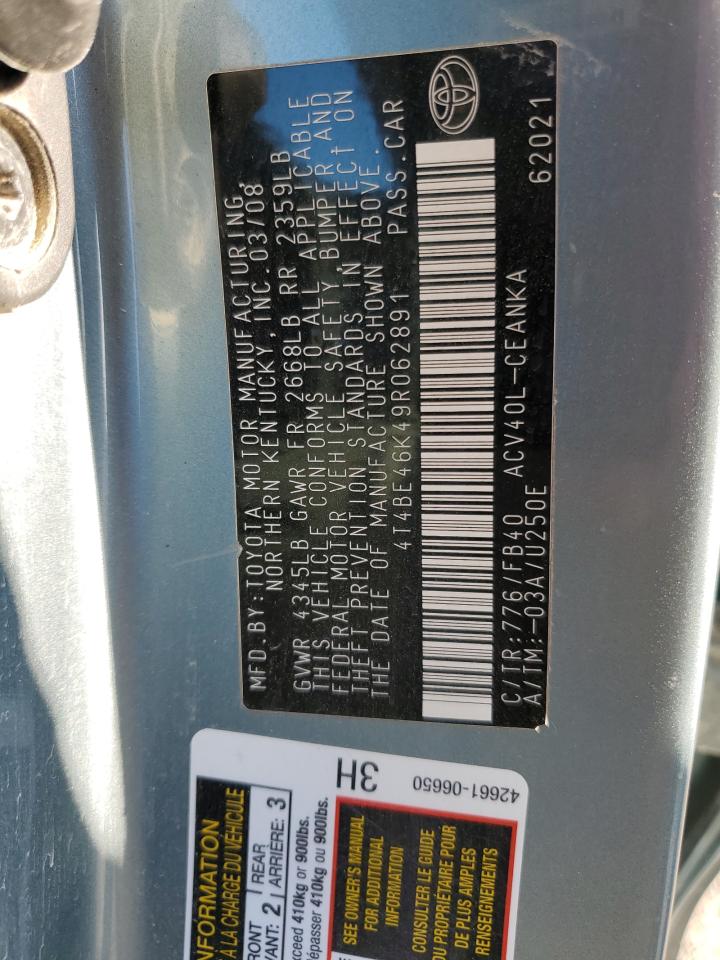 2009 Toyota Camry Base VIN: 4T4BE46K49R062891 Lot: 90574195