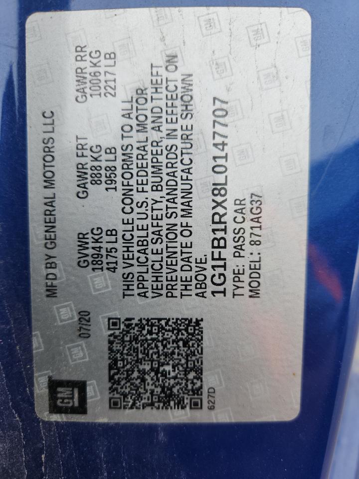 2020 Chevrolet Camaro Ls VIN: 1G1FB1RX8L0147707 Lot: 89905395