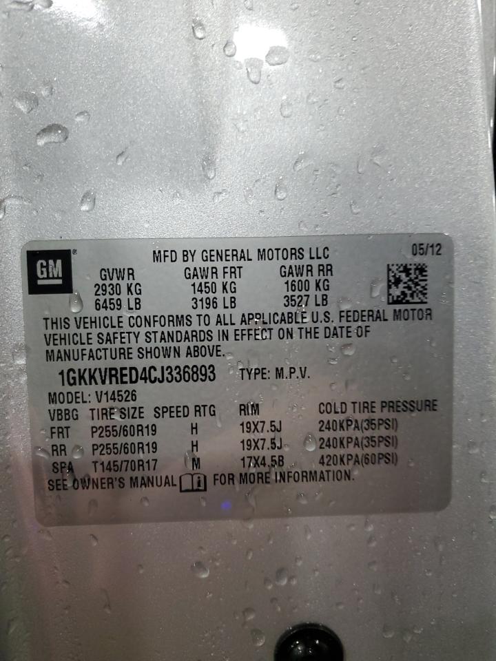 2012 GMC Acadia Slt-1 VIN: 1GKKVRED4CJ336893 Lot: 87464285