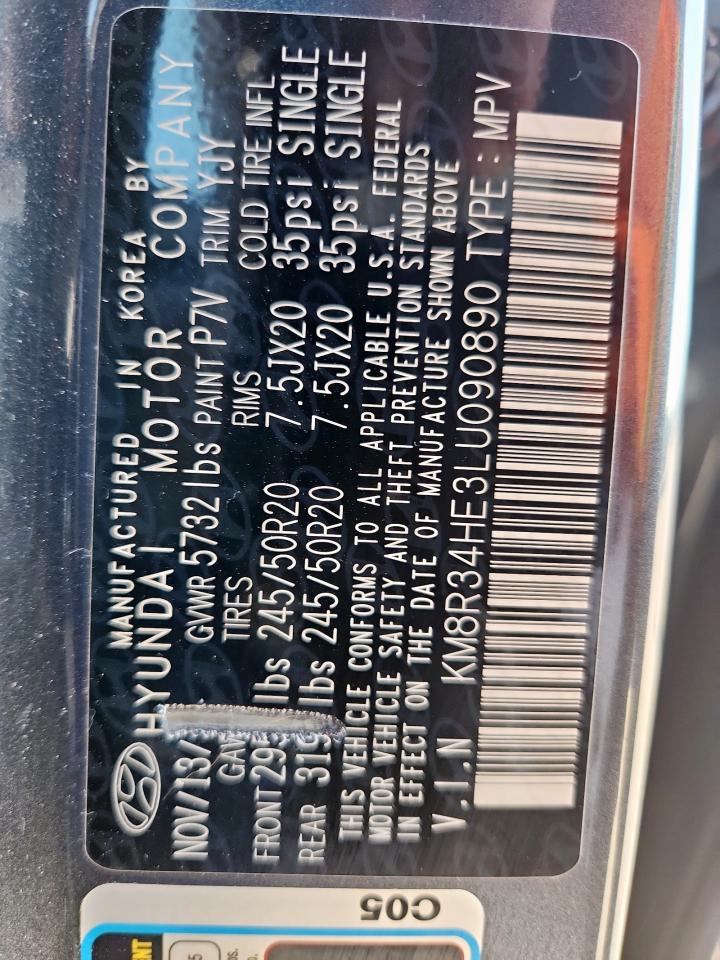 2020 Hyundai Palisade Sel VIN: KM8R34HE3LU090890 Lot: 84725665