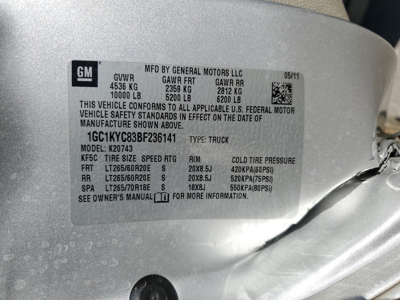 2011 Chevrolet Silverado K2500 Heavy Duty Ltz VIN: 1GC1KYC83BF236141 Lot: 90696195