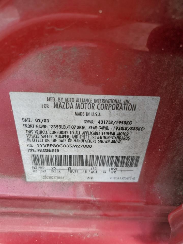 2003 Mazda 6 I VIN: 1YVFP80C835M27880 Lot: 82231695