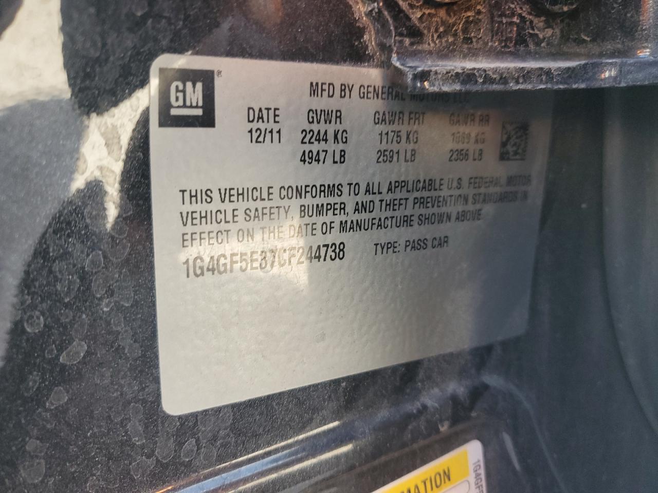 2012 Buick Lacrosse Premium VIN: 1G4GF5E37CF244738 Lot: 86515015