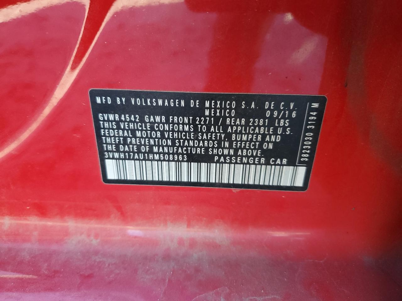 2017 Volkswagen Golf Alltrack S VIN: 3VWH17AU1HM508963 Lot: 90080425