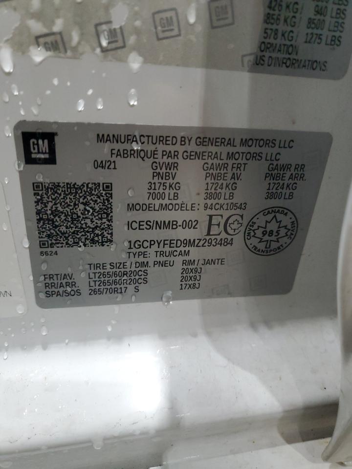 2021 Chevrolet Silverado K1500 Lt Trail Boss VIN: 1GCPYFED9MZ293484 Lot: 85135145