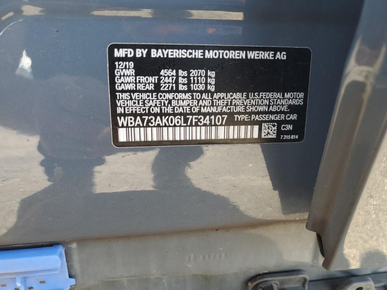 2020 BMW 228Xi VIN: WBA73AK06L7F34107 Lot: 89441865