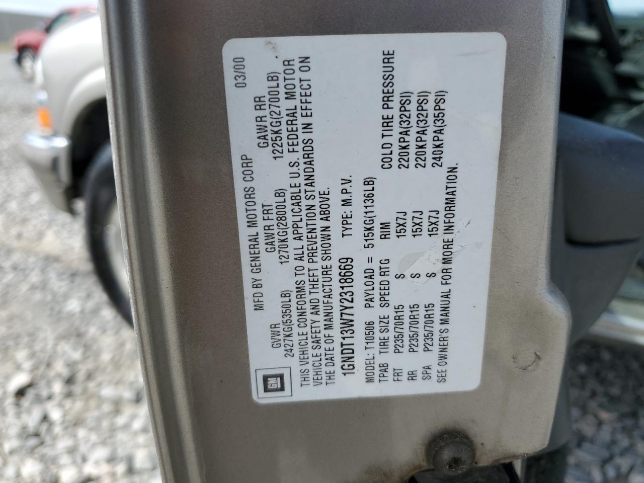 2000 Chevrolet Blazer VIN: 1GNDT13W7Y2318669 Lot: 84864105