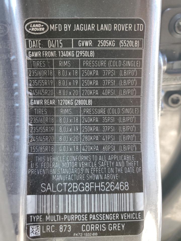 2015 Land Rover Discovery Sport Hse Luxury VIN: SALCT2BG8FH526468 Lot: 84563745