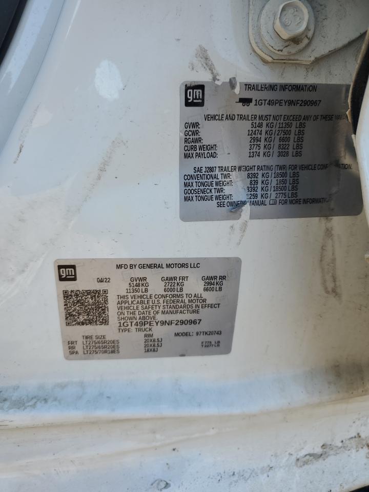 2022 GMC Sierra K2500 At4 VIN: 1GT49PEY9NF290967 Lot: 90068015