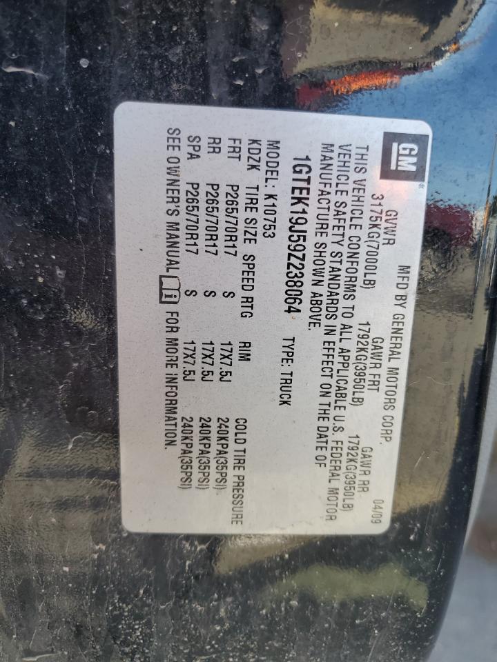 2009 GMC Sierra K1500 VIN: 1GTEK19J59Z238064 Lot: 82210605