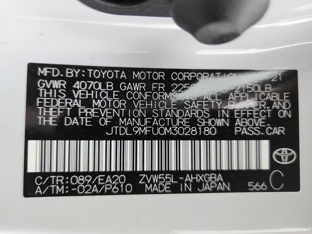2021 Toyota Prius Le VIN: JTDL9MFU0M3028180 Lot: 82271505