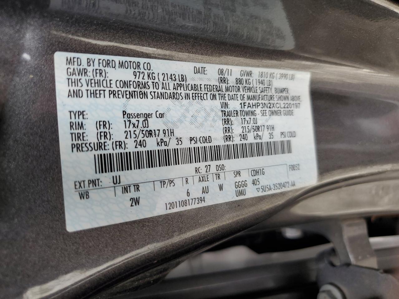 2012 Ford Focus Titanium VIN: 1FAHP3N2XCL220197 Lot: 86258065