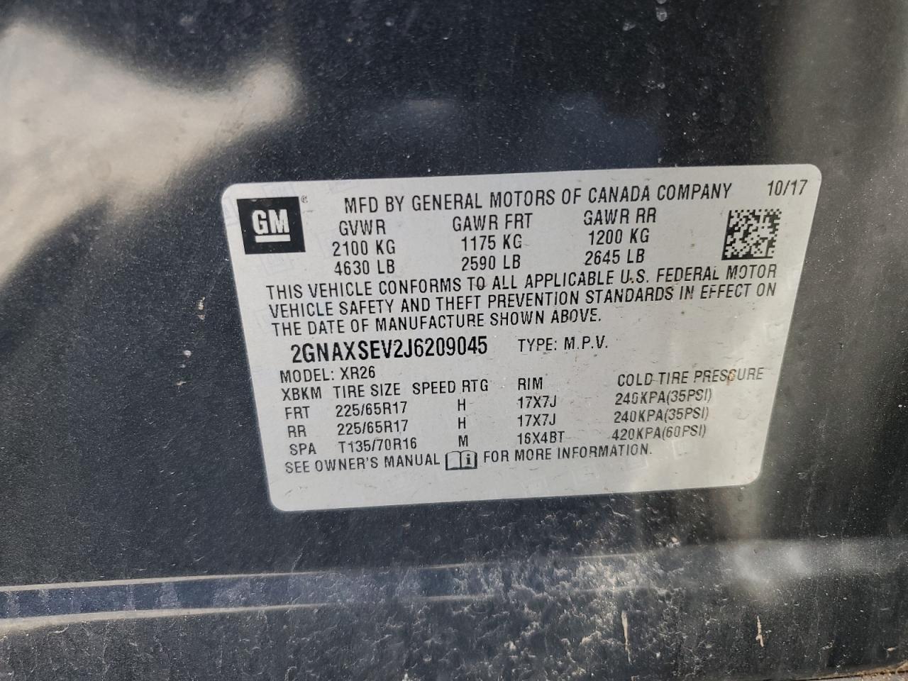 2018 Chevrolet Equinox Lt VIN: 2GNAXSEV2J6209045 Lot: 84394345