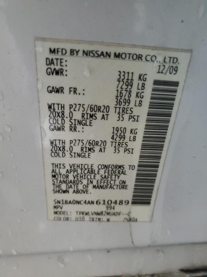 2010 Nissan Armada Se VIN: 5N1BA0NC4AN610489 Lot: 84739445