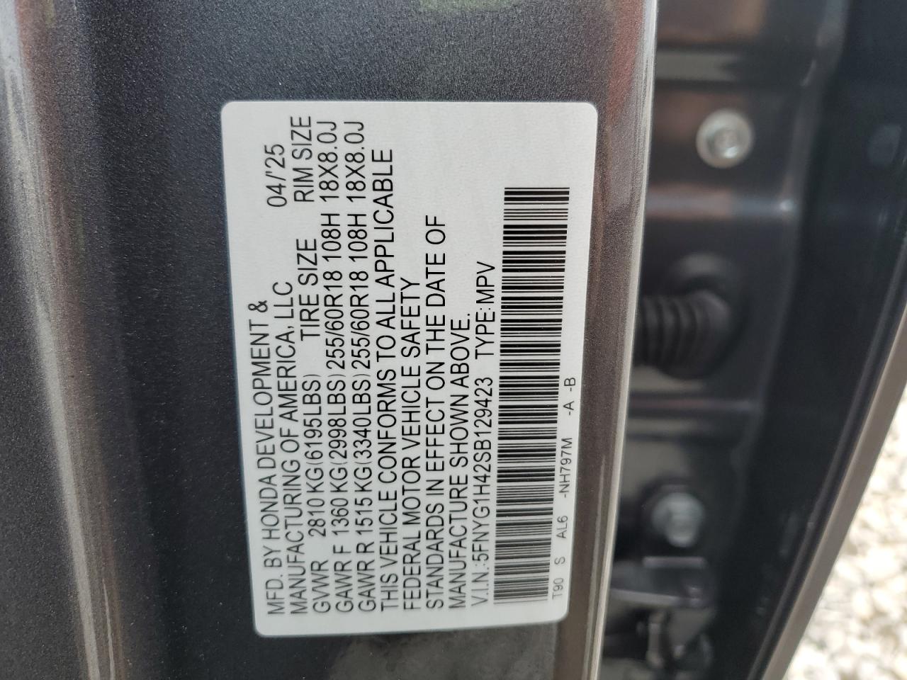 2025 Honda Pilot Exl VIN: 5FNYG1H42SB129423 Lot: 85166925