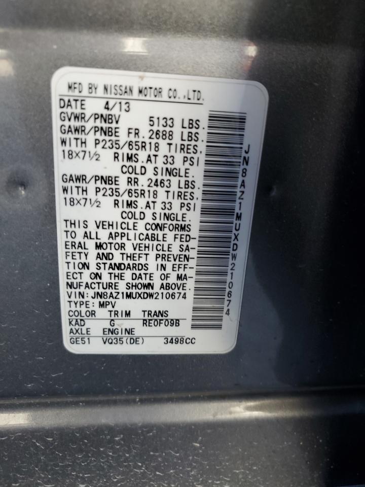 2013 Nissan Murano S VIN: JN8AZ1MUXDW210674 Lot: 89843035