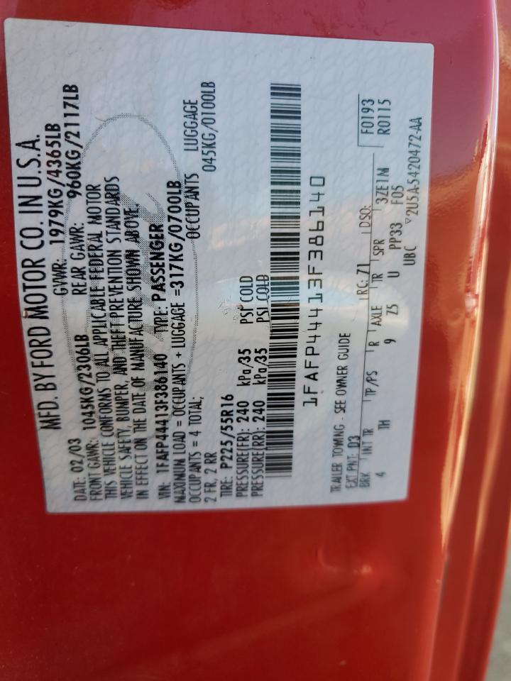 2003 Ford Mustang VIN: 1FAFP44413F386140 Lot: 85580595