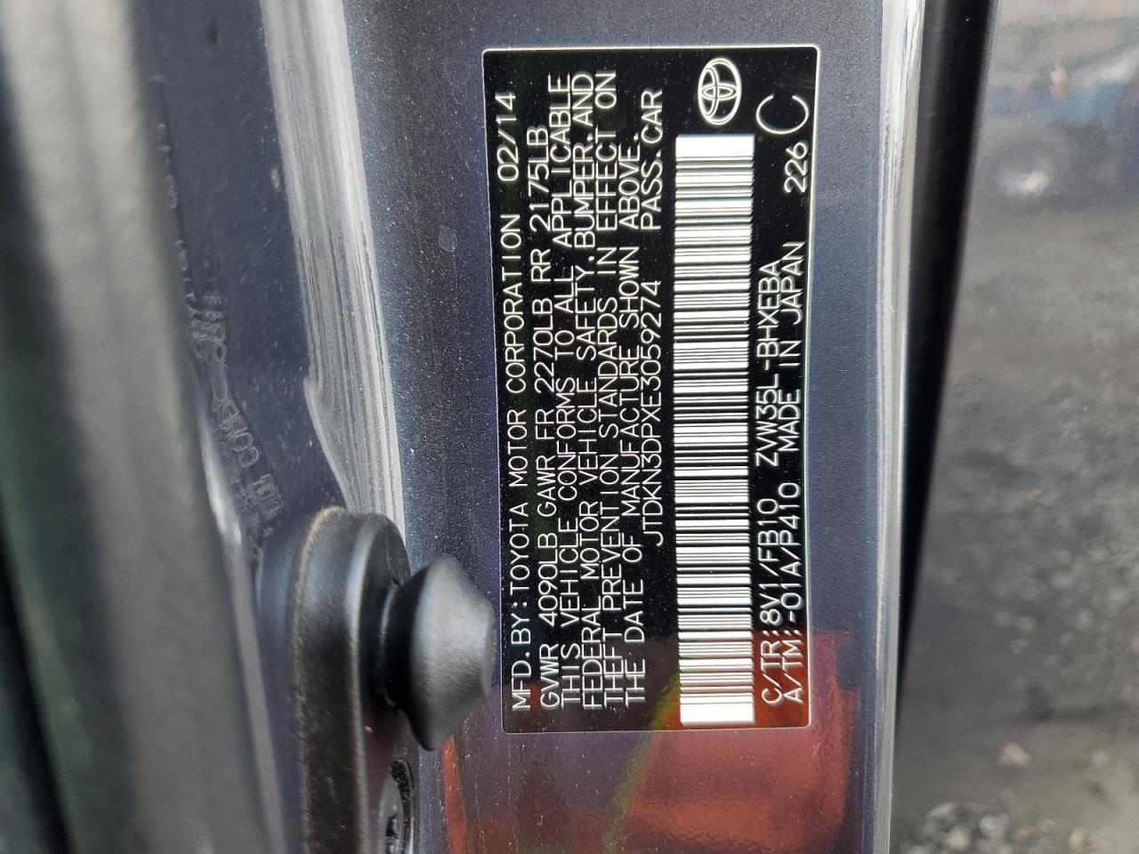2014 Toyota Prius Plug-In VIN: JTDKN3DPXE3059274 Lot: 86536885