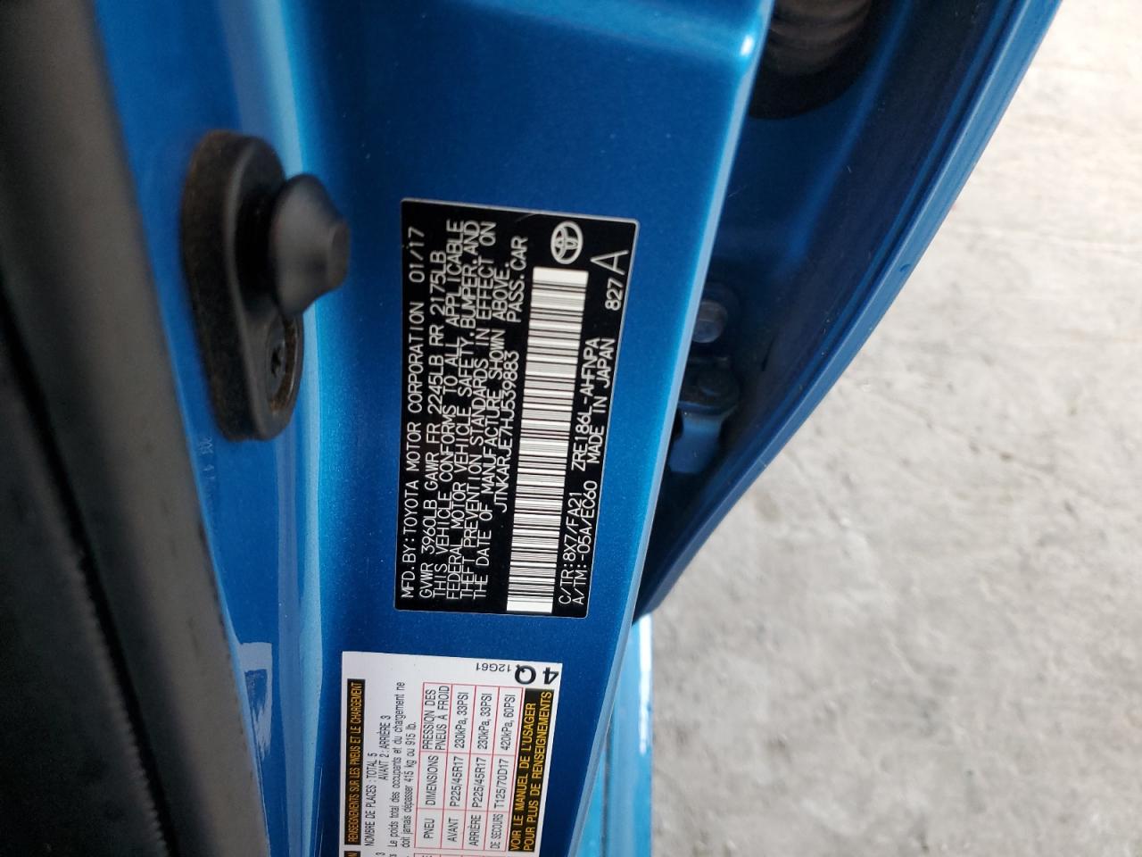 2017 Toyota Corolla Im VIN: JTNKARJE7HJ539883 Lot: 85302205