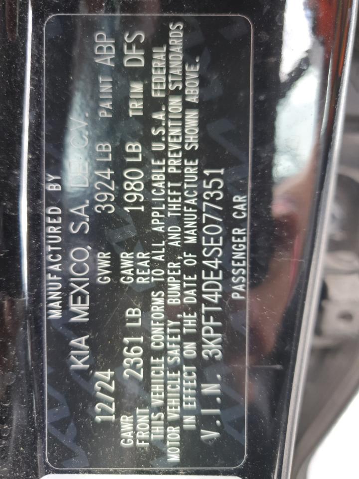 2025 Kia K4 Lx VIN: 3KPFT4DE4SE077351 Lot: 85113495