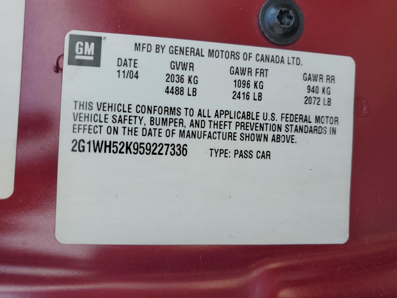 2005 Chevrolet Impala Ls VIN: 2G1WH52K959227336 Lot: 81978565