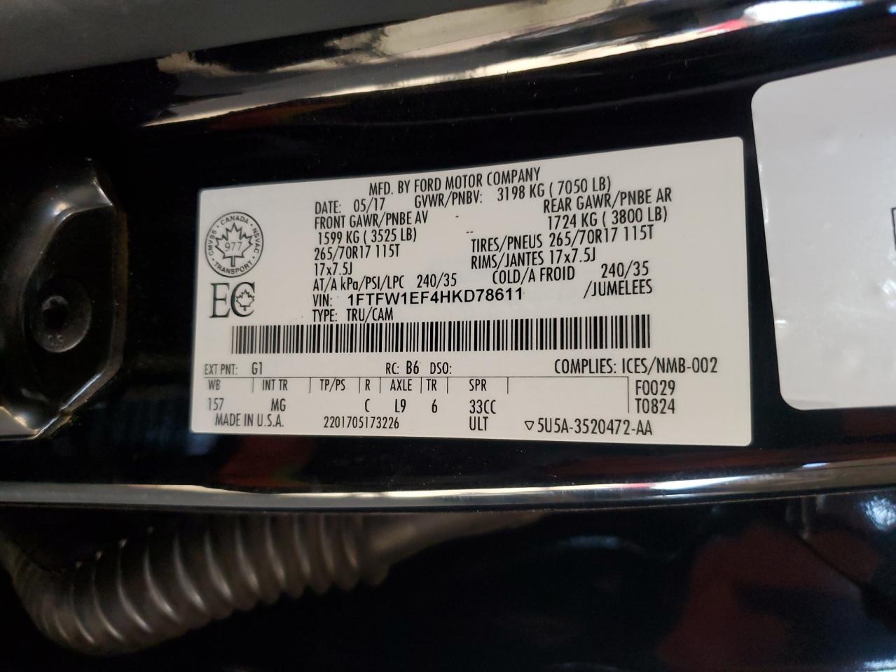 2017 Ford F150 Supercrew VIN: 1FTFW1EF4HKD78611 Lot: 82608755