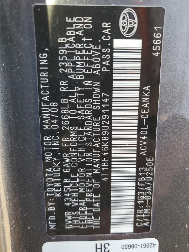 2009 Toyota Camry Base VIN: 4T1BE46K89U291147 Lot: 82271845