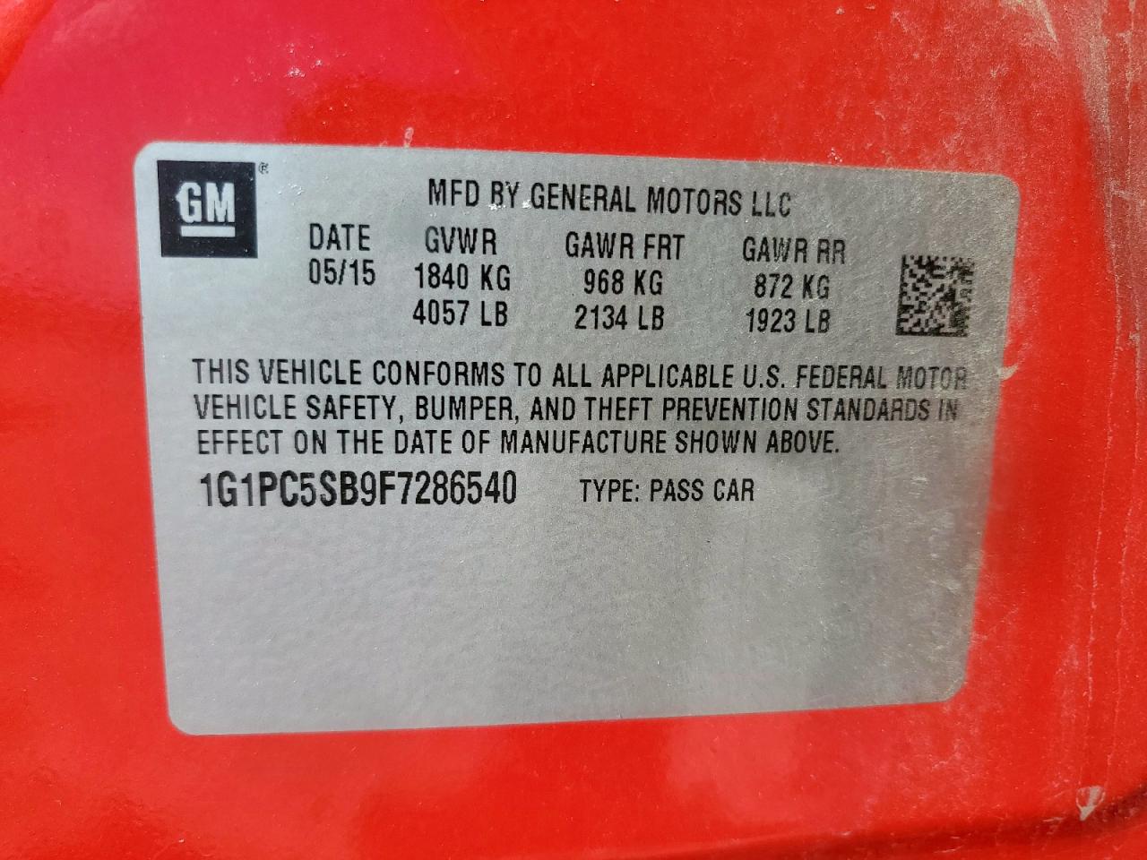 2015 Chevrolet Cruze Lt VIN: 1G1PC5SB9F7286540 Lot: 86260235