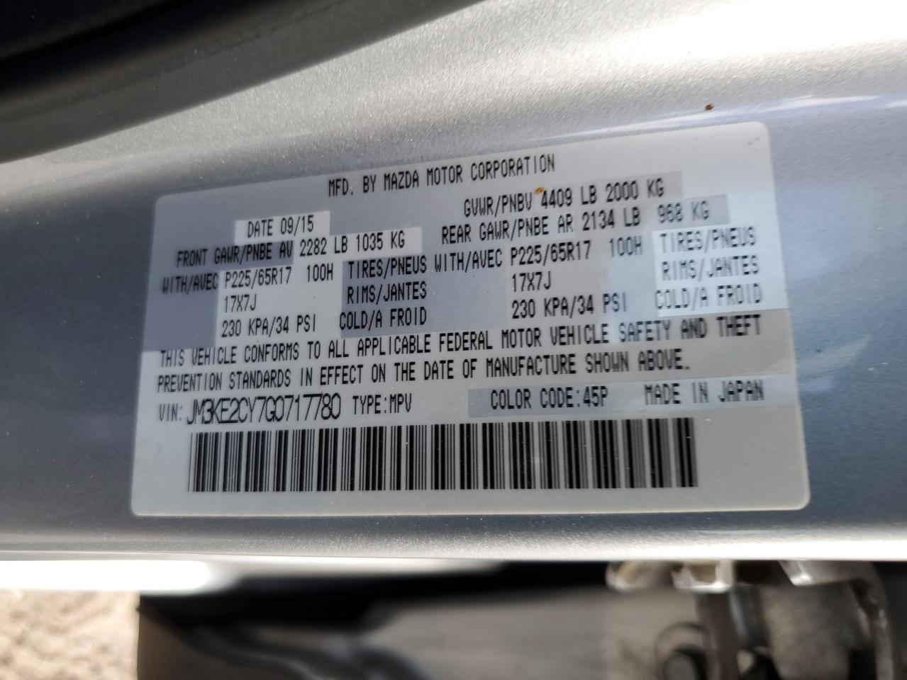 2016 Mazda Cx-5 Touring VIN: JM3KE2CY7G0717780 Lot: 85652645