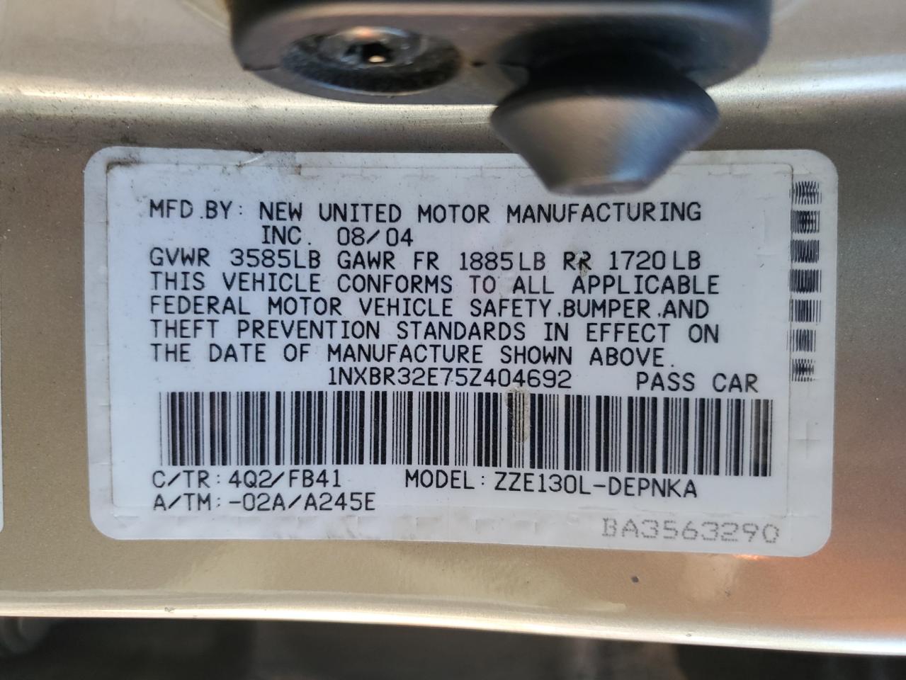 2005 Toyota Corolla Ce VIN: 1NXBR32E75Z404692 Lot: 84549895