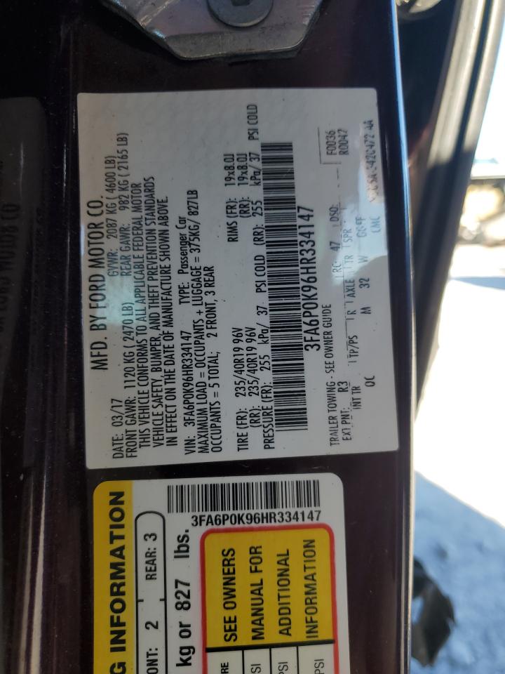 2017 Ford Fusion Titanium VIN: 3FA6P0K96HR334147 Lot: 85741145