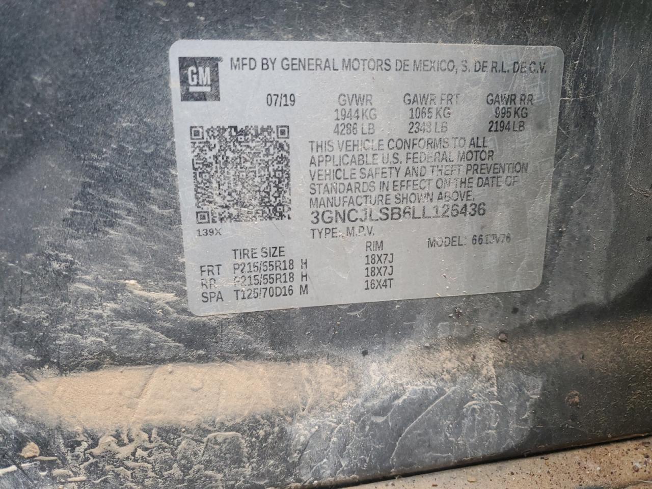 2020 Chevrolet Trax 1Lt VIN: 3GNCJLSB6LL126436 Lot: 90323005