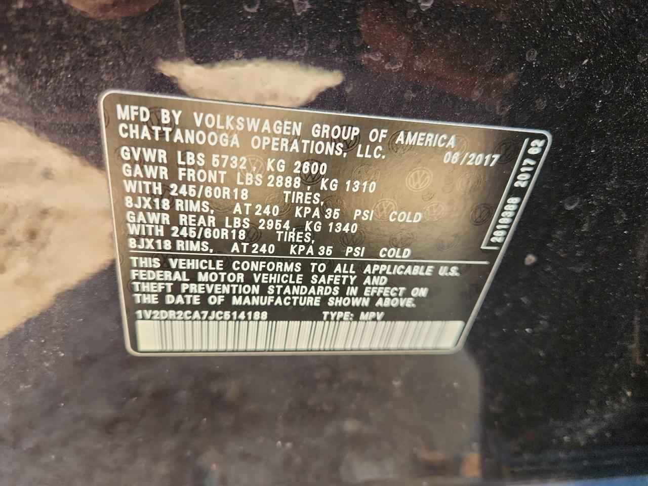 2018 Volkswagen Atlas Se VIN: 1V2DR2CA7JC514188 Lot: 82001065