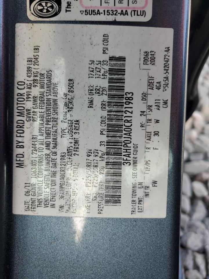 2012 Ford Fusion Sel VIN: 3FAHP0JA0CR121983 Lot: 84233655