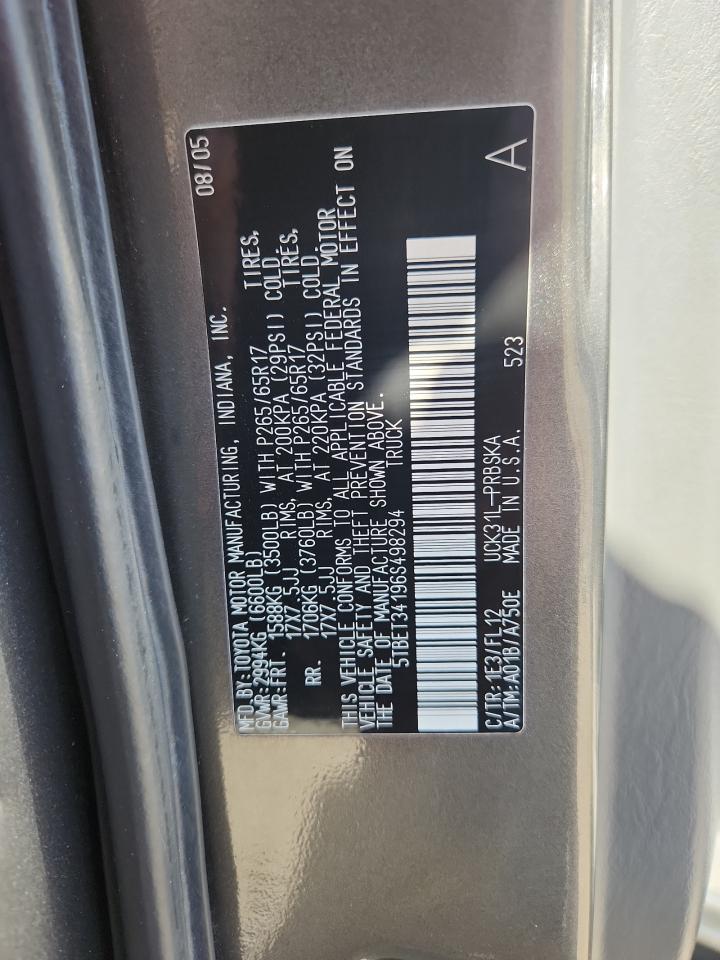 2006 Toyota Tundra Double Cab Sr5 VIN: 5TBET34196S498294 Lot: 84833385