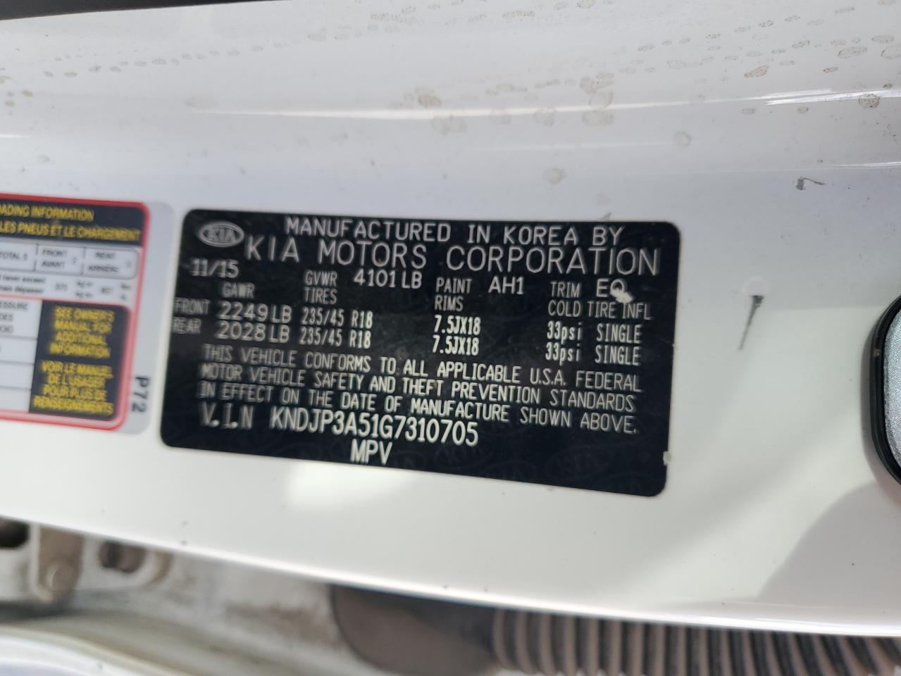 2016 Kia Soul + VIN: KNDJP3A51G7310705 Lot: 85355165