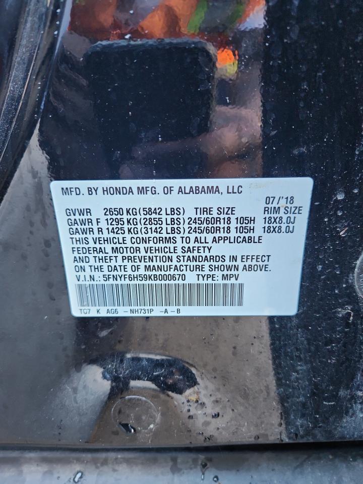 2019 Honda Pilot Exl VIN: 5FNYF6H59KB000670 Lot: 85195285