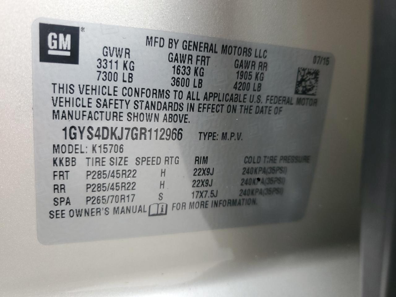 2016 Cadillac Escalade Platinum VIN: 1GYS4DKJ7GR112966 Lot: 86657405