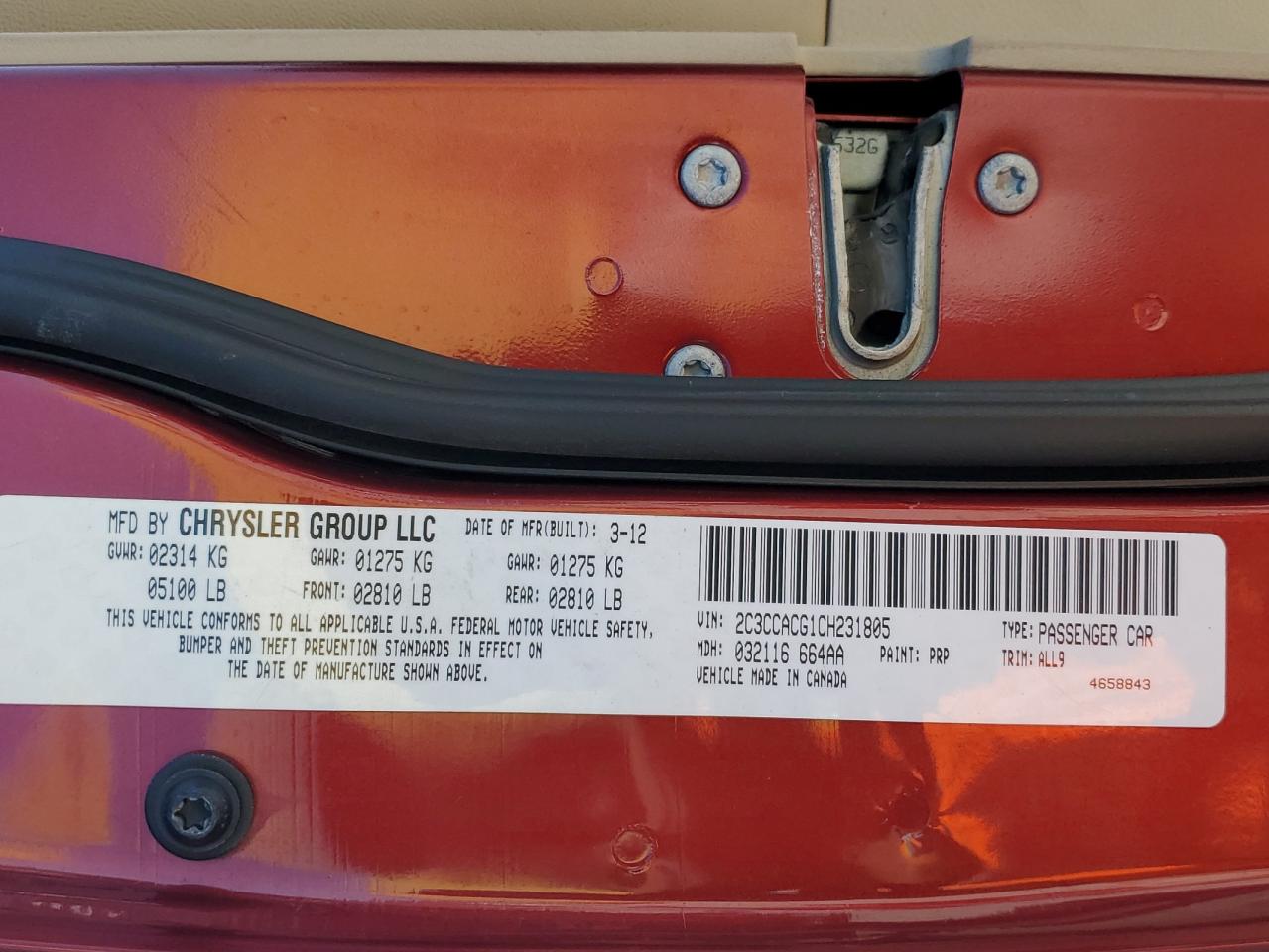 2012 Chrysler 300 Limited VIN: 2C3CCACG1CH231805 Lot: 84525145